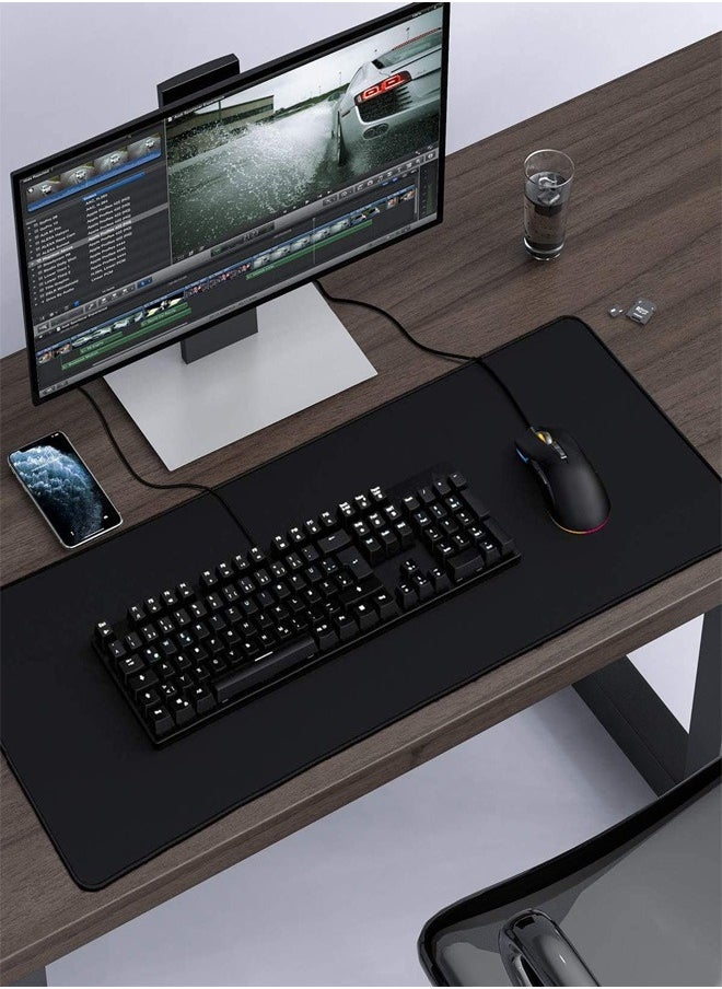 Gaming Mouse Pad Large XL (700 X 300 X 4 MM) Thick Extended Mouse Mat Non-Slip Spill-Resistant Desk Pad with Special-Textured Surface, Anti-Fray Stitched Edges for Keyboard, PC - Black