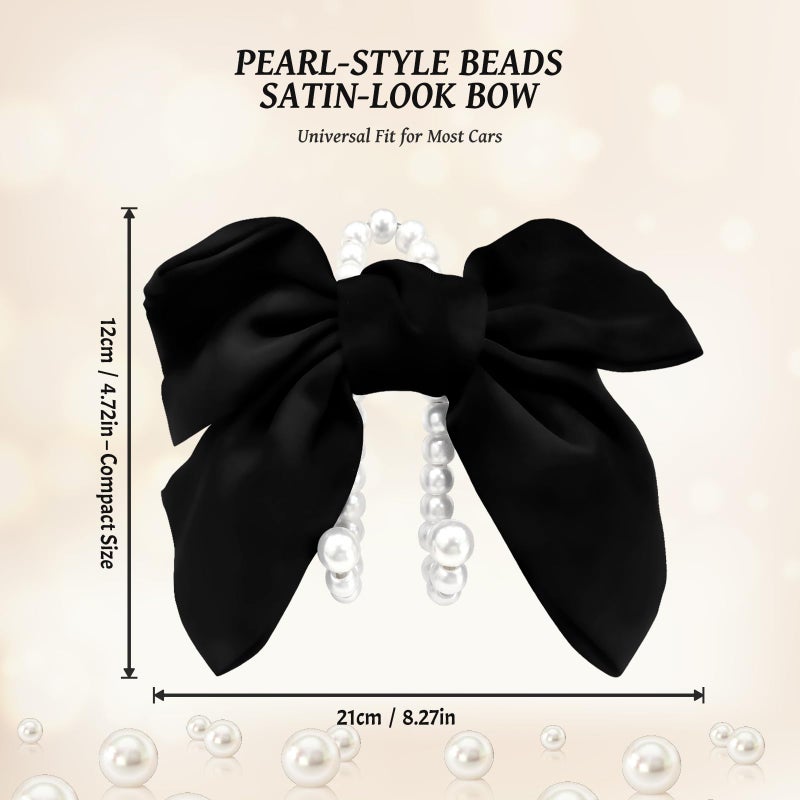 Linsdala 2 PCS Bow Pearl Car Seat Headrest Hook â€“ Cute Purse Hook for Car, Girly Interior Decoration Accessories Hook Hanger, Seatback Holder for Purses & Bags, Elegant Car Organizer for Women (Black) - Image 2