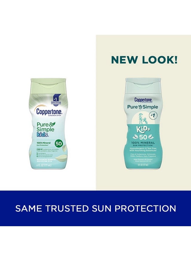 Coppertone Pure And Simple Kids Sunscreen Lotion Spf 50, Zinc Oxide Mineral Sunscreen For Kids, Tear Free, Water Resistant, Broad Spectrum Sunscreen Spf 50, 6 Fl Oz Bottle - Image 2