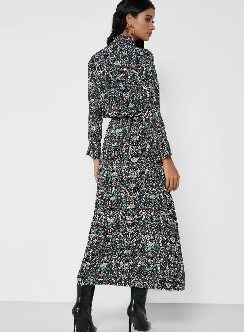 ZADIG & VOLTAIRE Radial Ruched Waist Printed Shirt Dress