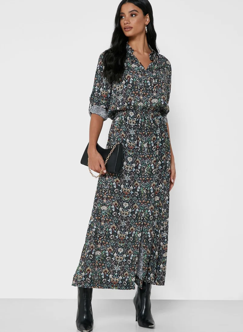 ZADIG & VOLTAIRE Radial Ruched Waist Printed Shirt Dress