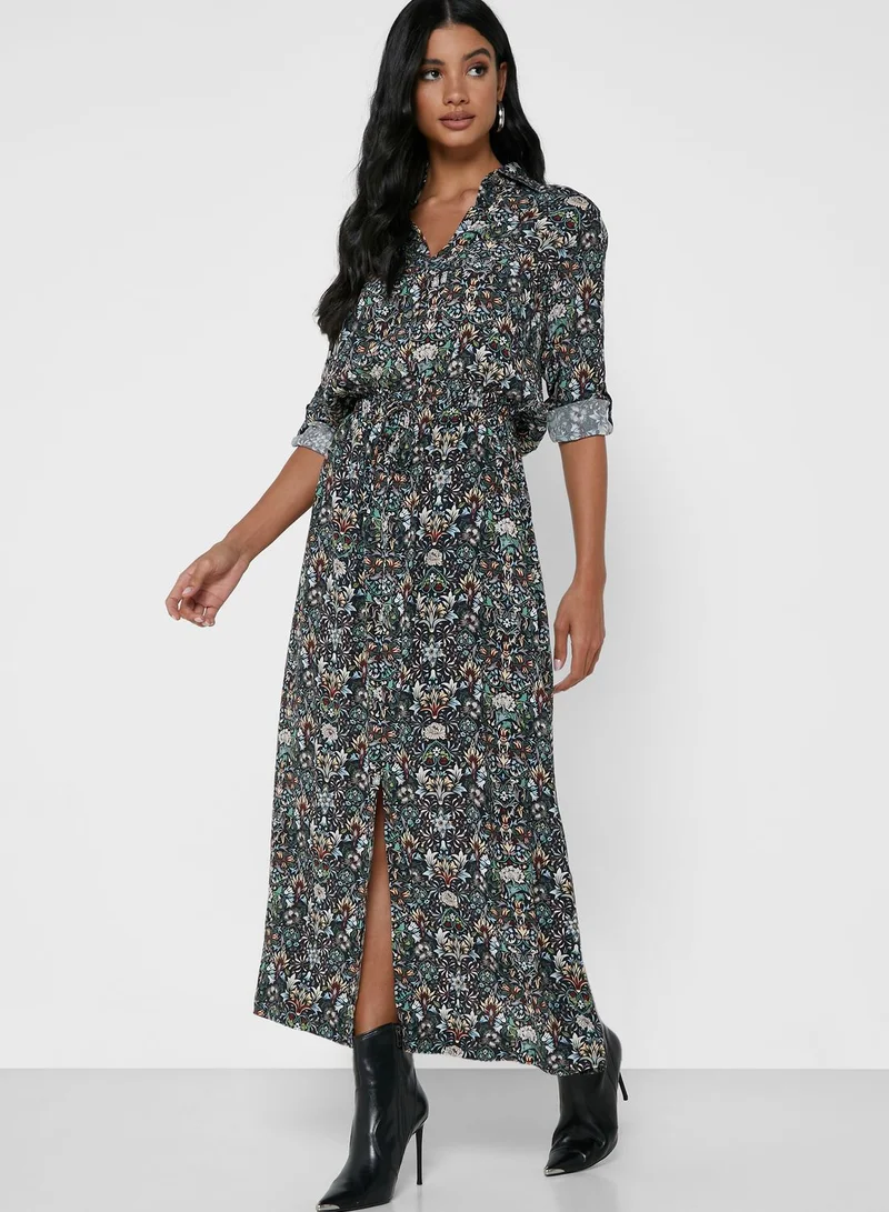 ZADIG & VOLTAIRE Radial Ruched Waist Printed Shirt Dress