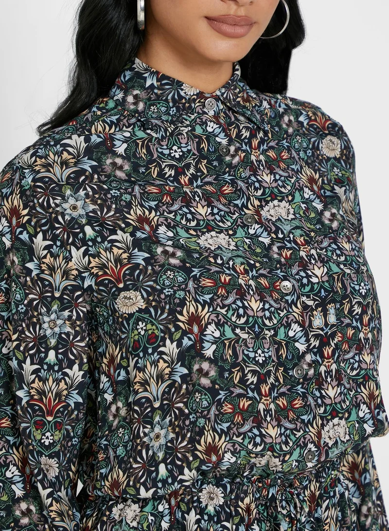 ZADIG & VOLTAIRE Radial Ruched Waist Printed Shirt Dress