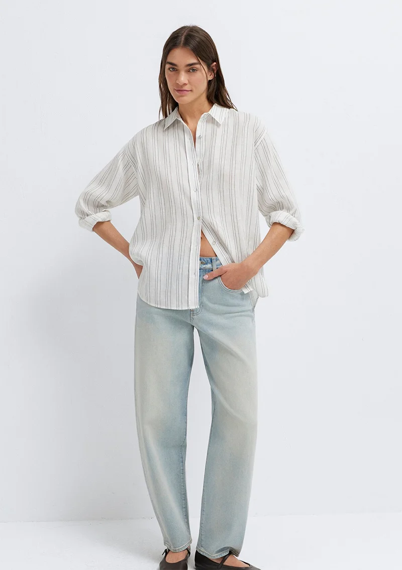 مافي Linen Mix Black Shirt