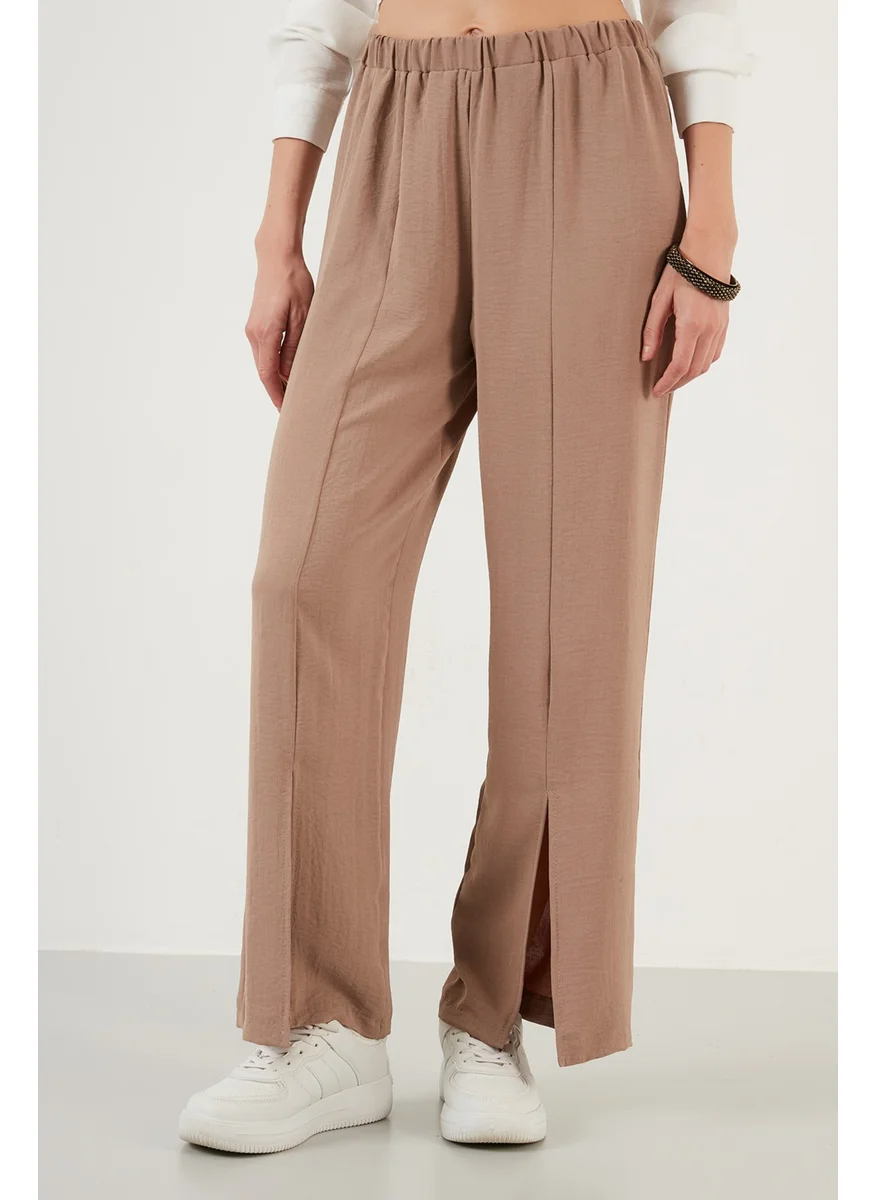 Lela Elastic Waistband Slit Comfortable Cut Trousers Women's Trousers 6057038
