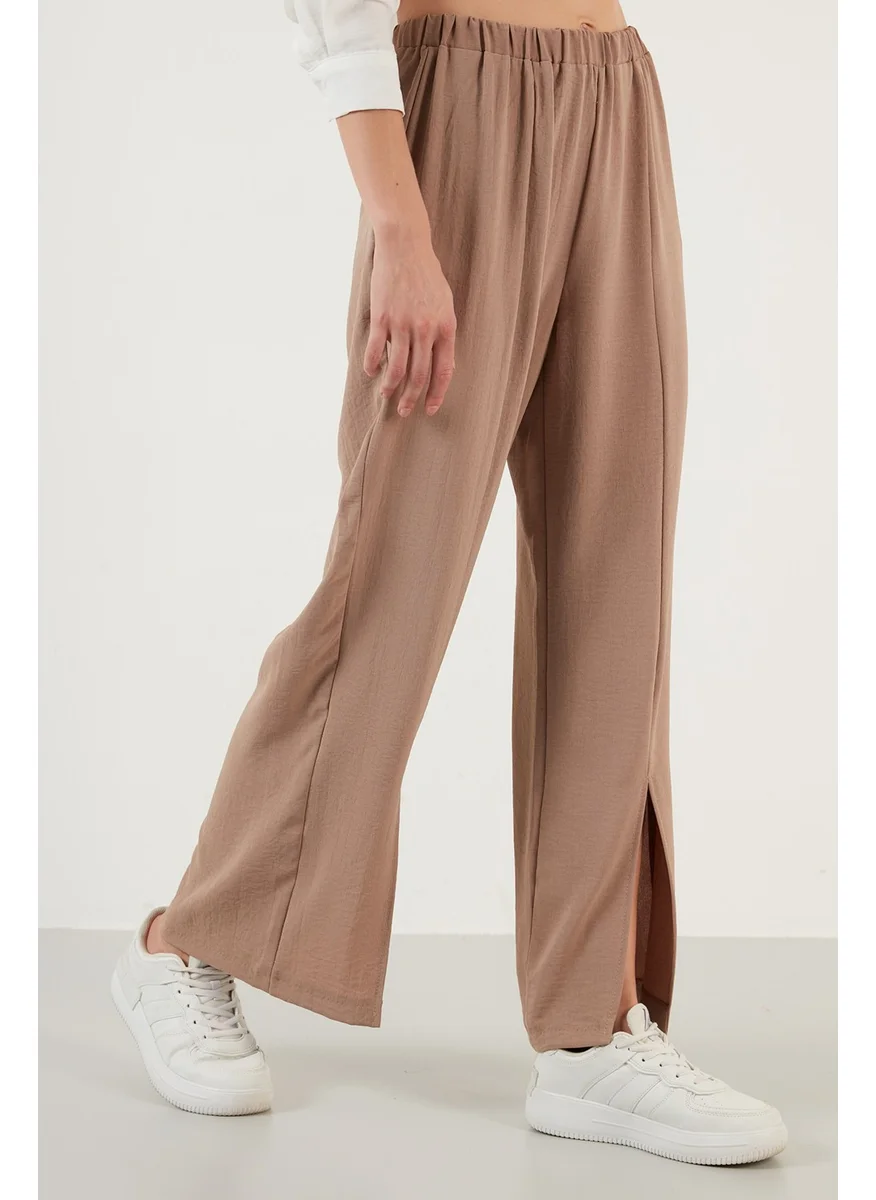 Lela Elastic Waistband Slit Comfortable Cut Trousers Women's Trousers 6057038