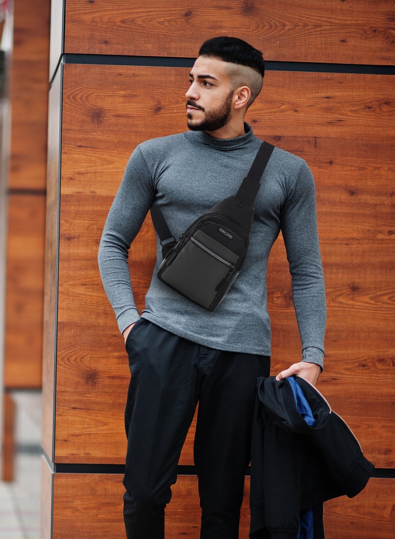 PARAJOHN Men's Chest Bag, Suitable for Outdoor Sports, Leisure and Travel, Canvas Fabric, with Earphone Hole  - Image 2