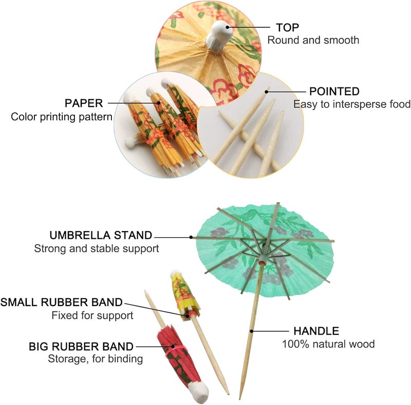 BLUETOP Cocktail Umbrella Parasol Picks 4 Inch Pack 144 Assorted Colors,Drink Umbrella Toothpicks for Drink&Food, Decorative toothpicks for Party,Hotel, Restaurant,Hawaiian Party,Children's Day - Image 4