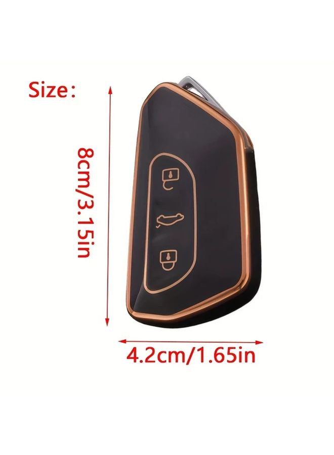 Black Durable Car Key Fob Cover With Metal Logo Button Access For VW Golf 8 MK8 ID3 ID4 - Image 2