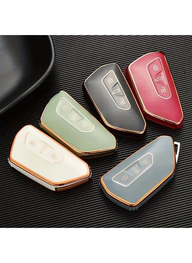 Black Durable Car Key Fob Cover With Metal Logo Button Access For VW Golf 8 MK8 ID3 ID4 - Image 1