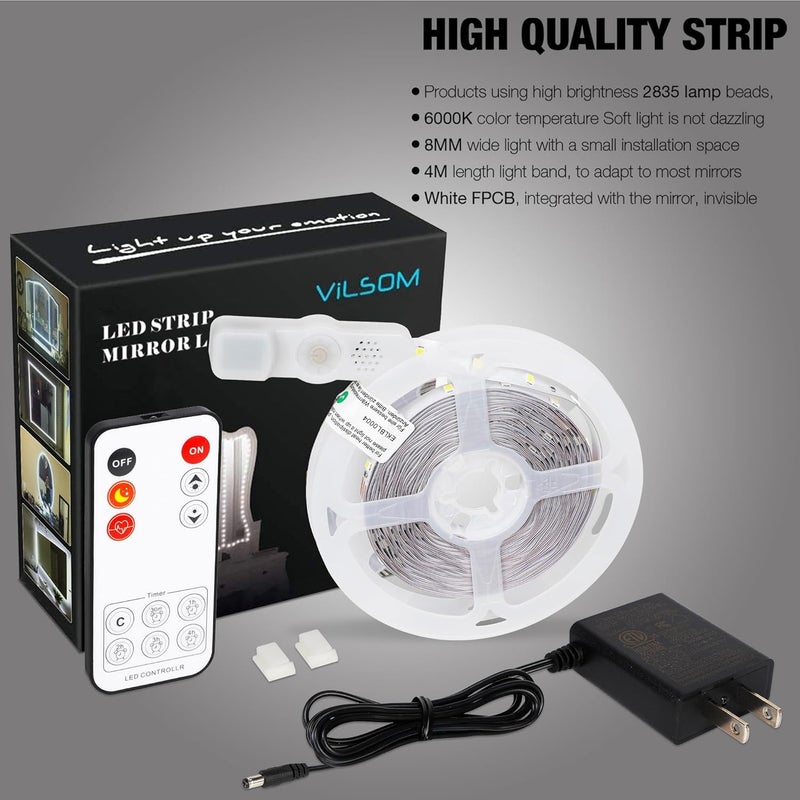 ViLSOM مجموعة أضواء مرآة الزينة LED، 13 قدم/4 متر 240 LED لمرايا الزينة مع ديمر ومصدر طاقة، المرآة غير مشمولة - Image 2