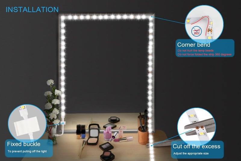 ViLSOM مجموعة أضواء مرآة الزينة LED، 13 قدم/4 متر 240 LED لمرايا الزينة مع ديمر ومصدر طاقة، المرآة غير مشمولة - Image 3