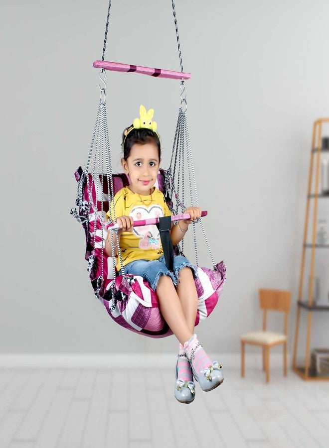 Kicchipai®Cotton Baby Swing for Kids 1-6 Years Jhula|Swings Cradle Chair|Foldable and Washable with Safety Belt|Home & Garden Jhula for Babies|Seat and Back Side 17x17 inch - Image 2