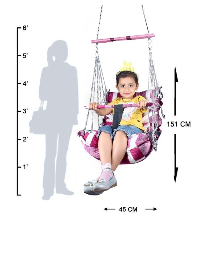Kicchipai®Cotton Baby Swing for Kids 1-6 Years Jhula|Swings Cradle Chair|Foldable and Washable with Safety Belt|Home & Garden Jhula for Babies|Seat and Back Side 17x17 inch - Image 4