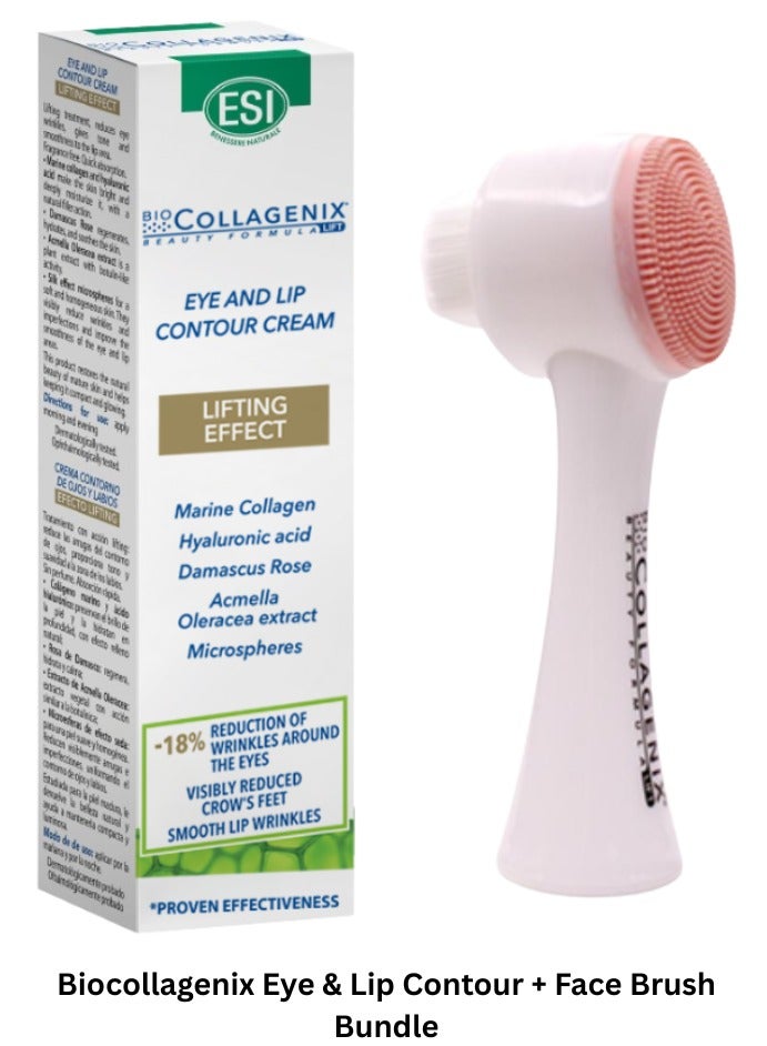 ESI Biocollagenix Eye & Lip Cream | Silicone Facial Cleansing Brush Included | Damascus Rose, Collagen & Hyaluronic Acid | Anti-Wrinkle for Fine Lines, Dark Circles & Puffiness | Hydrating & Firming - Image 1