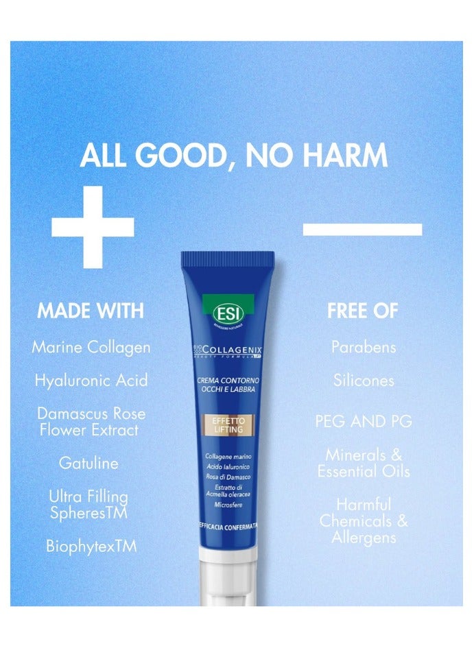 ESI Biocollagenix Eye & Lip Cream | Silicone Facial Cleansing Brush Included | Damascus Rose, Collagen & Hyaluronic Acid | Anti-Wrinkle for Fine Lines, Dark Circles & Puffiness | Hydrating & Firming - Image 4