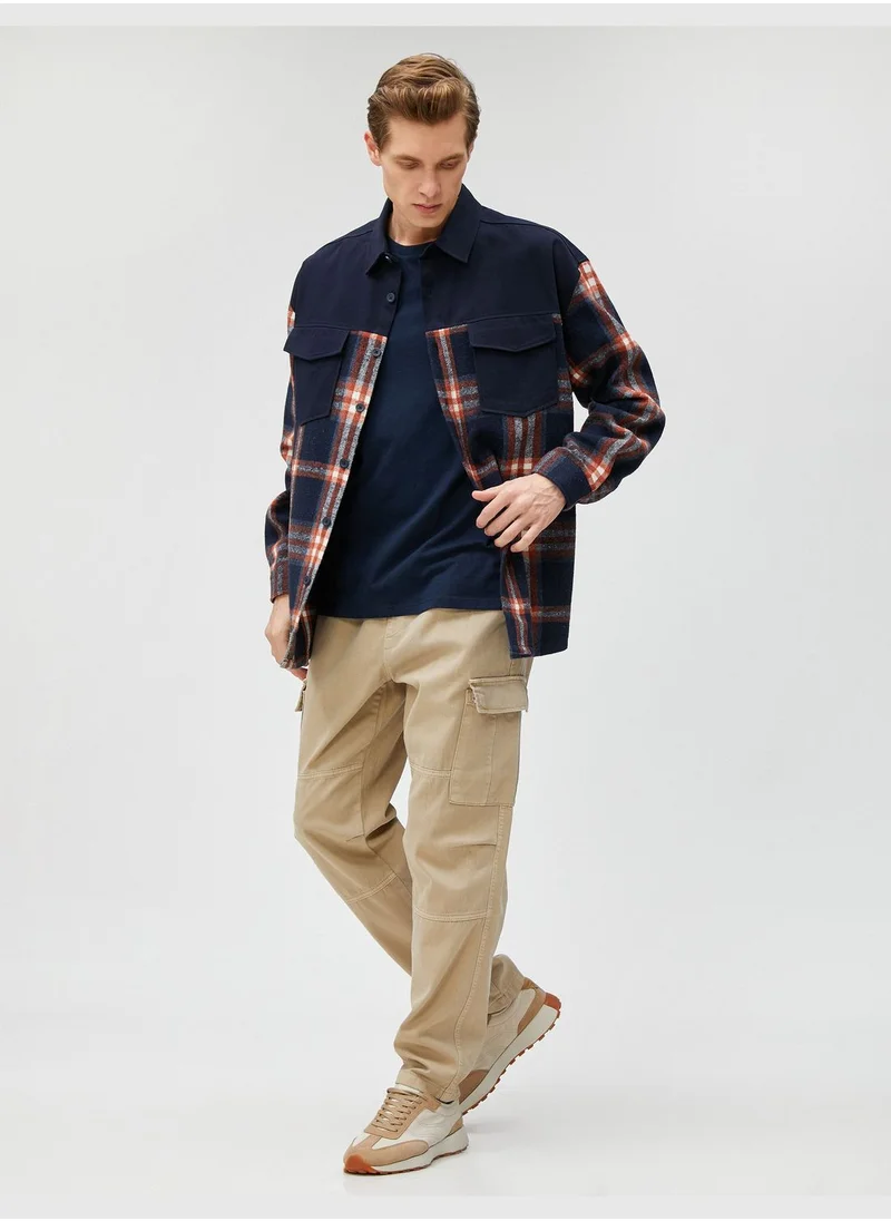 KOTON Check Plaid Shirt Classic Neck Pocket Detailed