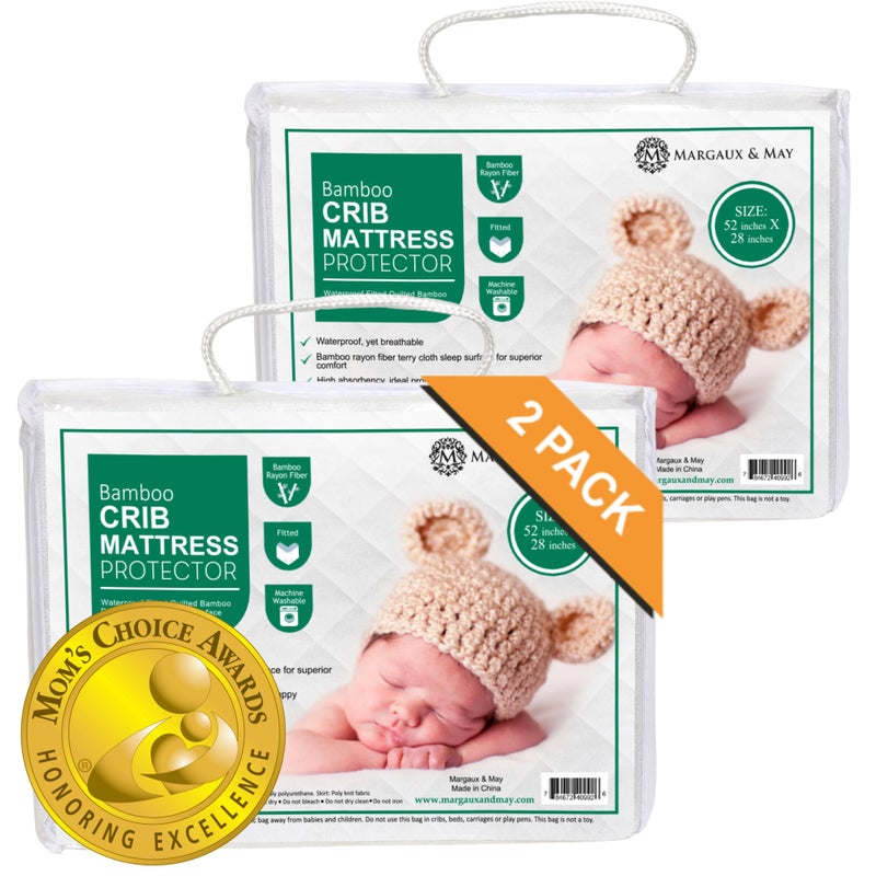 MARGAUX & MAY Crib Mattress Protector Pad 2 Pack  UltraSoft Waterproof Breathable Premium Bamboo Rayon  Noiseless Fitted Dryer Safe Cover for Crib High Absorbency OekoTEX Certified MARGAUX  MAY 