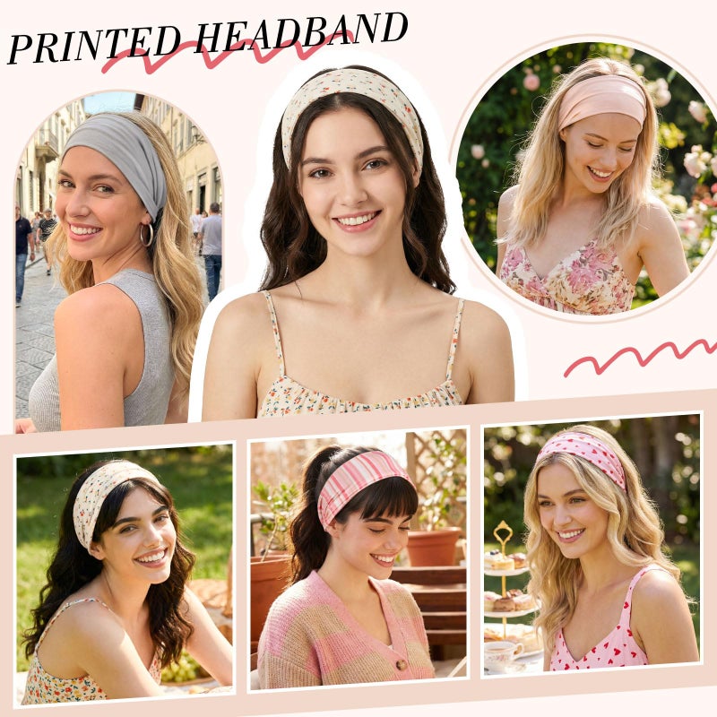 obeoby 8 Pack Pink Cute Headbands for Girls Daughter, Floral Stripe Headbands for Spring Summer Outfit Non Slip Wide Headband - Image 5
