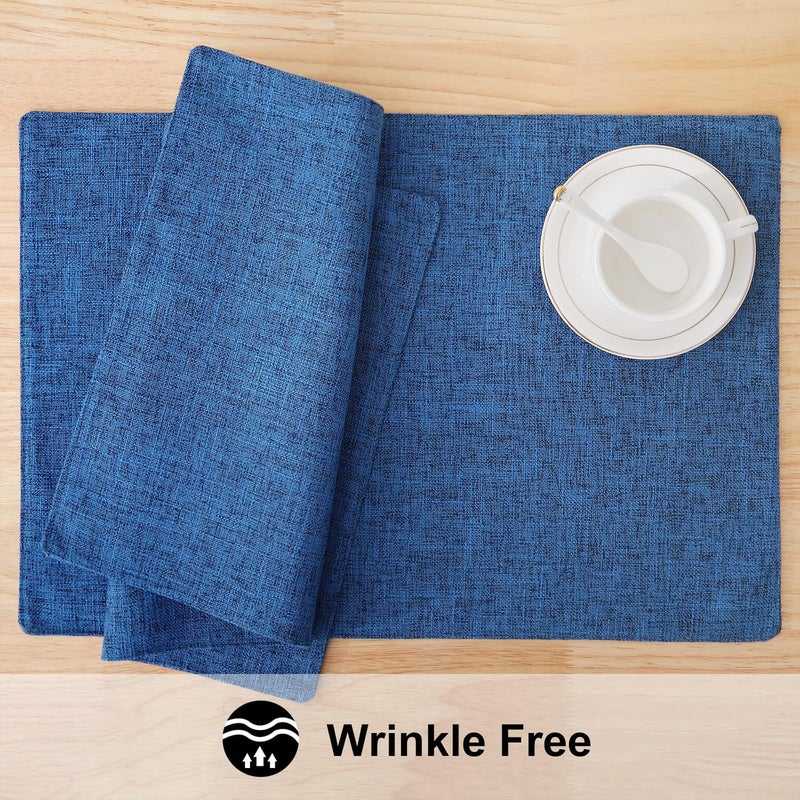 homing Cotton Linen Placemats Set of 6, Cloth Washable Farmhouse Dining Table Mats for Indoors & Outdoors, Easy to Clean, Navy Blue, 13 x 19 Inch - Image 5