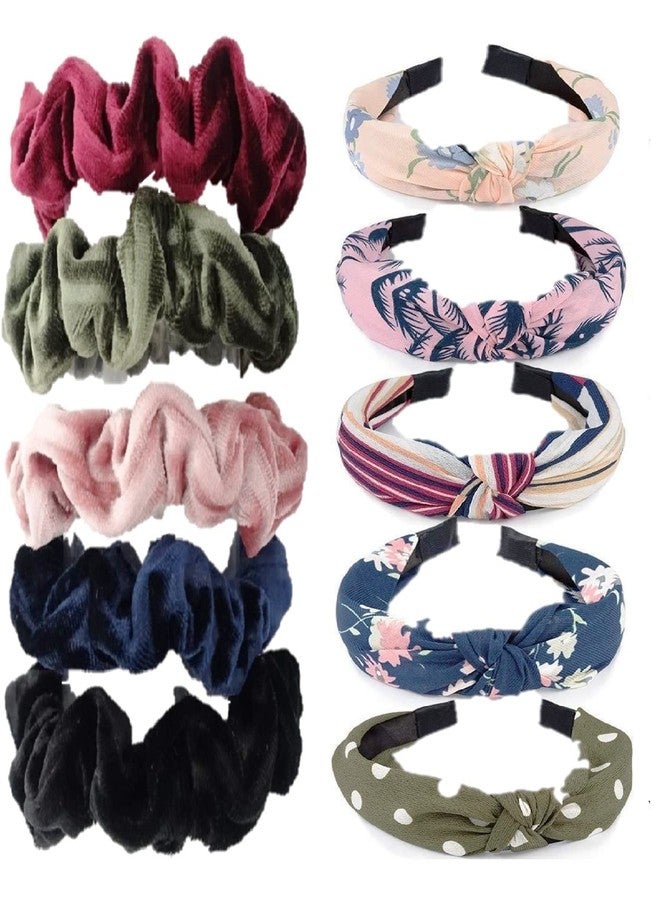 DIAN Multicolor Pack of 10 Hair Scrunchies & Hair bands, Hair Ponytail Holder, Hair Tie, Hair Bow, Rubber Band in Velvet, & Printed for Girl, Teens and Women - Image 1
