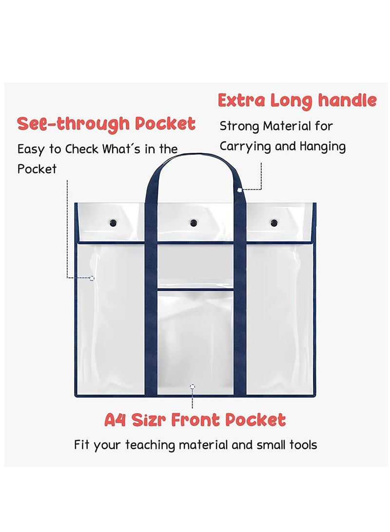 Excefore حقيبة حمل للفنانين، حقيبة كبيرة مقاومة للماء من البولي فينيل كلوريد مقاس A2 وA3 وA4، حقيبة شفافة لحفظ الملفات مع مقبض، حقيبة سميكة معلقة، حقيبة تخزين للمعلمين والطلاب الفنيين للوحة الرسم والقماش والألوان والأقلام - Image 4