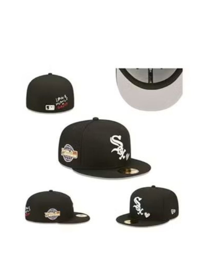 Chicago White Sox "Love & Baseball" Black Fitted Cap with Heart Detail and Championship Patch-58.7cm