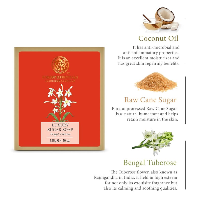 Forest Essentials Luxury Sugar Soap Bengal Tuberose 125g - Image 5