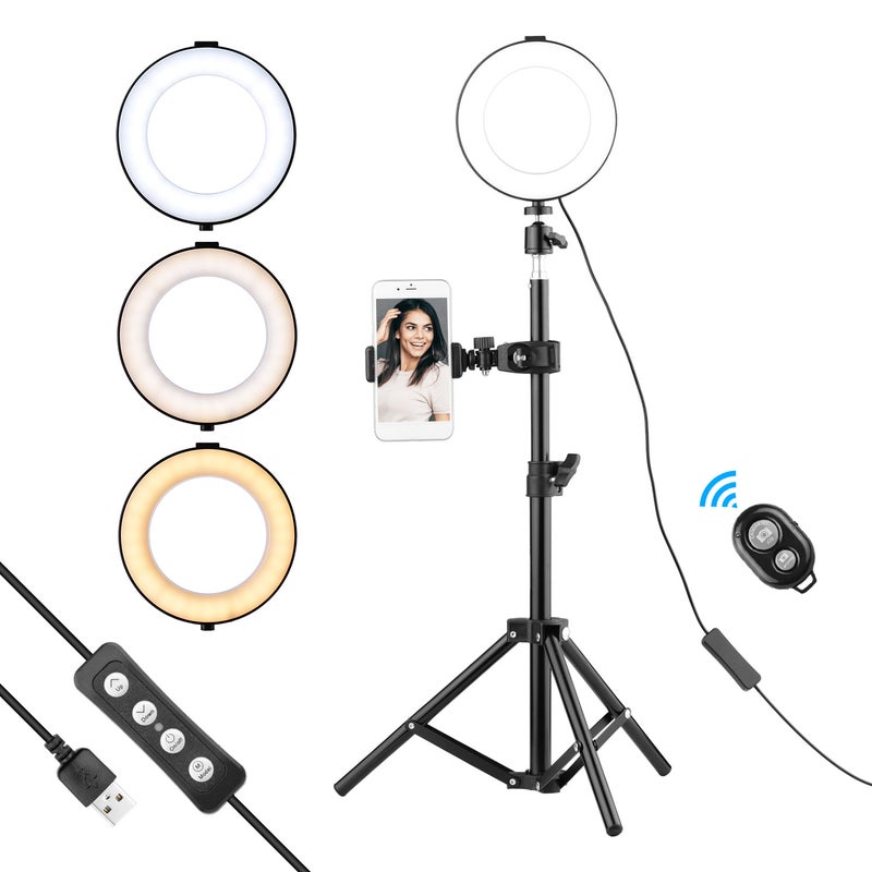 Loquat 7-Piece 3 Modes Dimmable Fill-in LED Ring Light Kit Black/White - Image 1