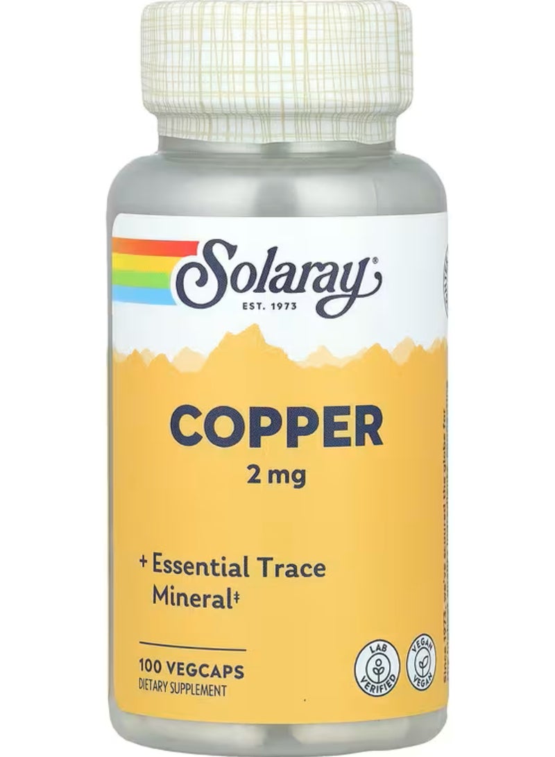 SOLARAY Solaray, Copper, 2 mg, 100 VegCaps - Image 1