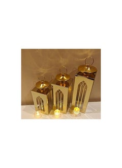 A very chic gold lantern set of 3 different sizes for decoration. Happy Ramadan, without a candle.