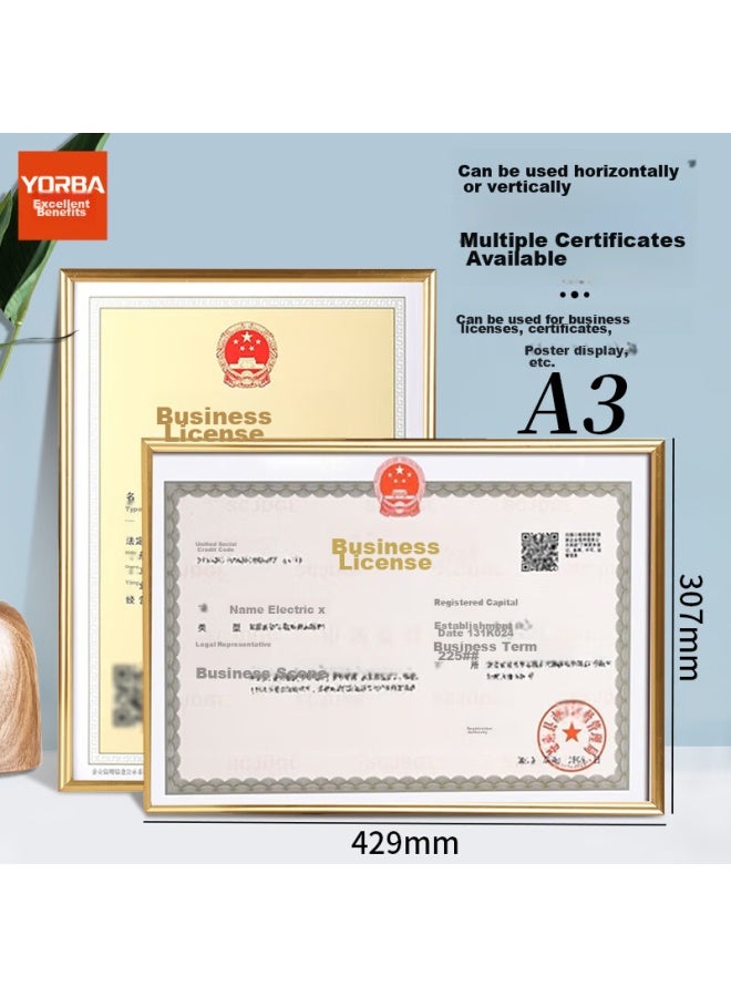 Ubiquitin Youbili A3 Id Frame, Photo Frame, Plastic Certificate Frame, A3 Business License Frame, Business And Tax Registration Certificate Frame, Horizontal And Vertical Id Frame, Metallic Color 5063a - Image 1