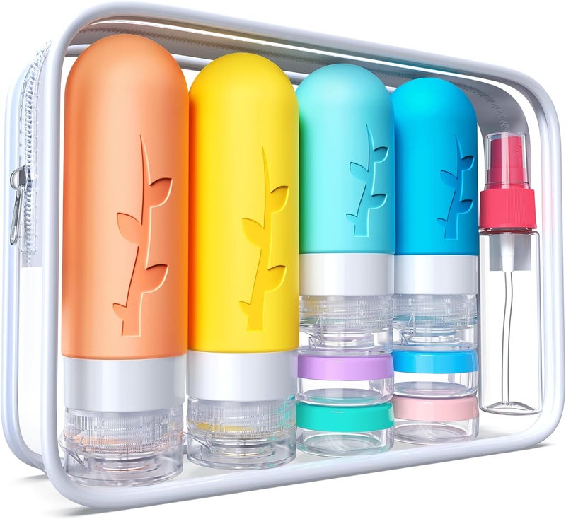 16PCS Travel Bottles Set for Toiletries – TSA-Size Silicone Leak-Proof Refillable Containers with Waterproof Bag