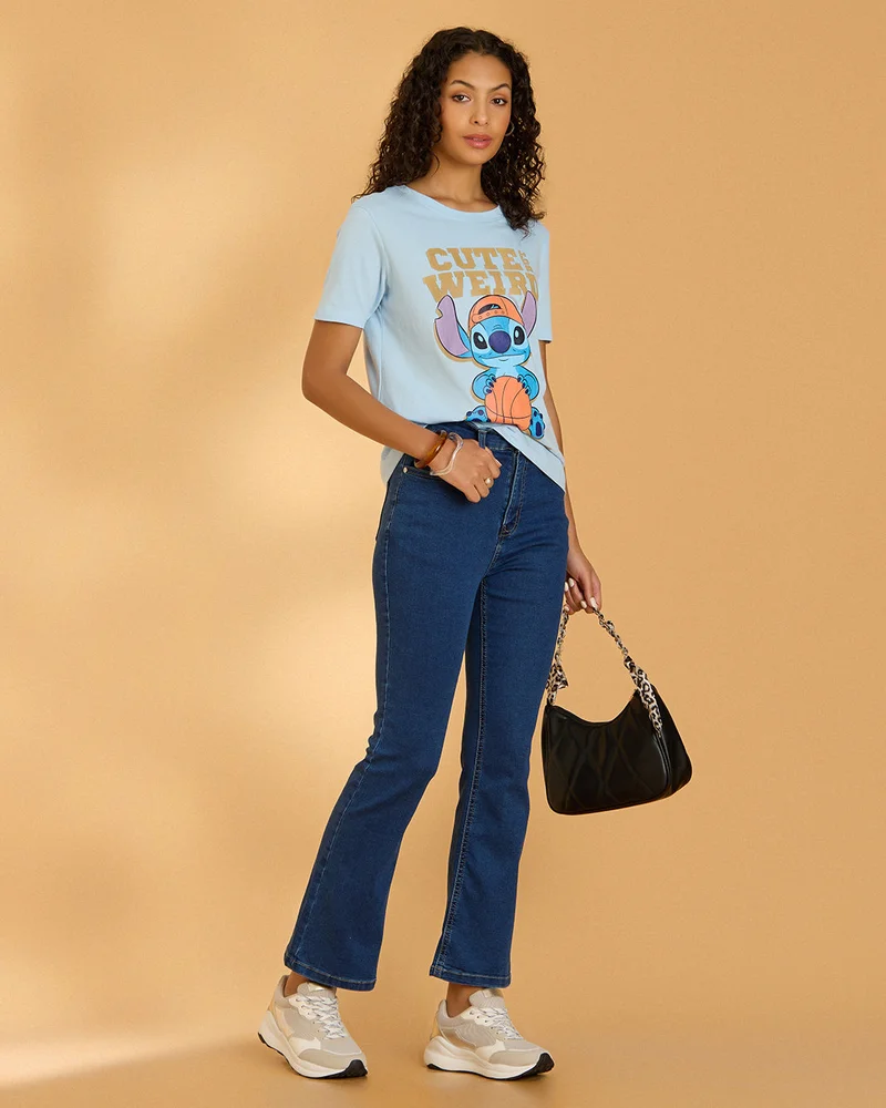 Redtag Women Blue Printed T-Shirt
