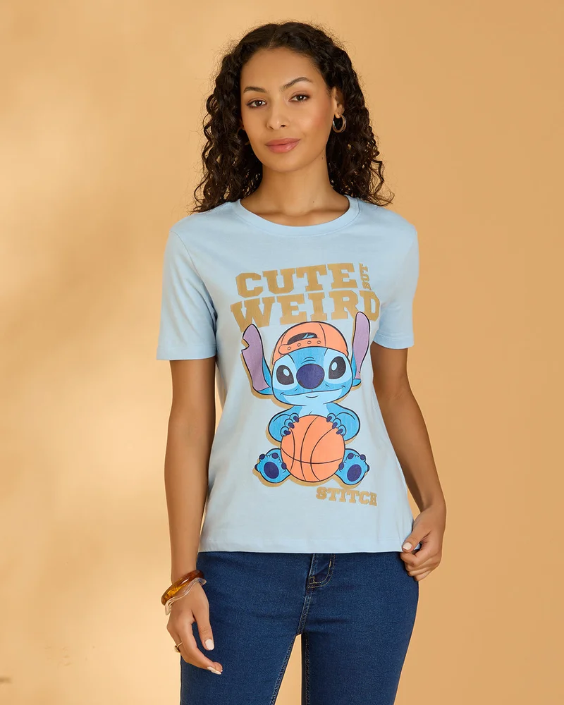Redtag Women Blue Printed T-Shirt