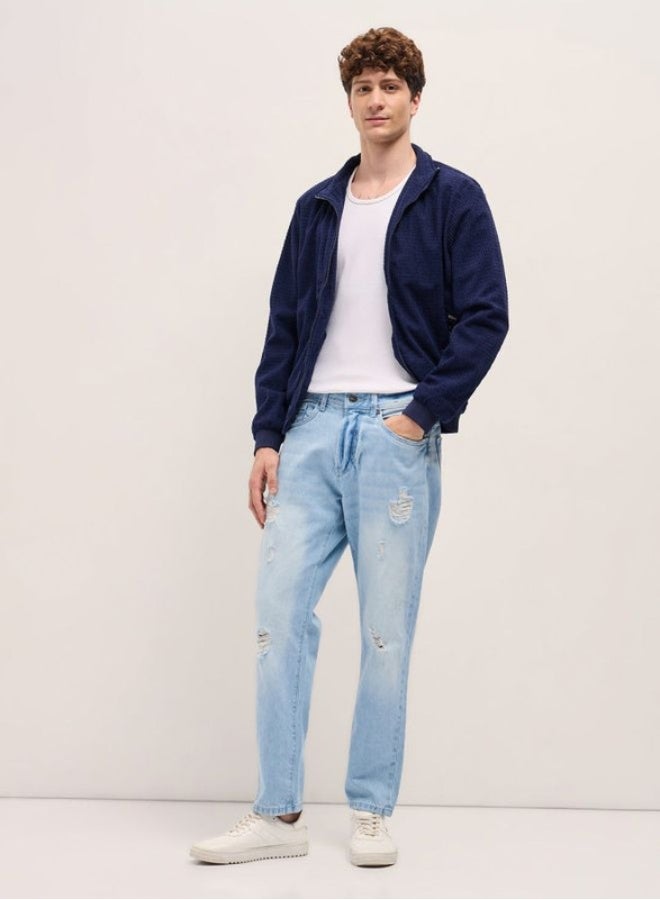 THE BEAR HOUSE Men's Light Blue with Light Fade Distressed Mid-Rise Relaxed Fit Jeans Classic Comfort With Modern Style, Perfect For Everyday Casual Looks And Effortless Streetwear Vibes - Image 4