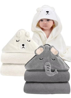 Hooded Baby Towels(2 Pack) - Large Size Premium Ultra Soft Organic Baby Bath Towel – Absorbent and Hypoallergenic Towels for Baby Boy Girl, Toddler, Newborn Essentials (Elephant  Bear)