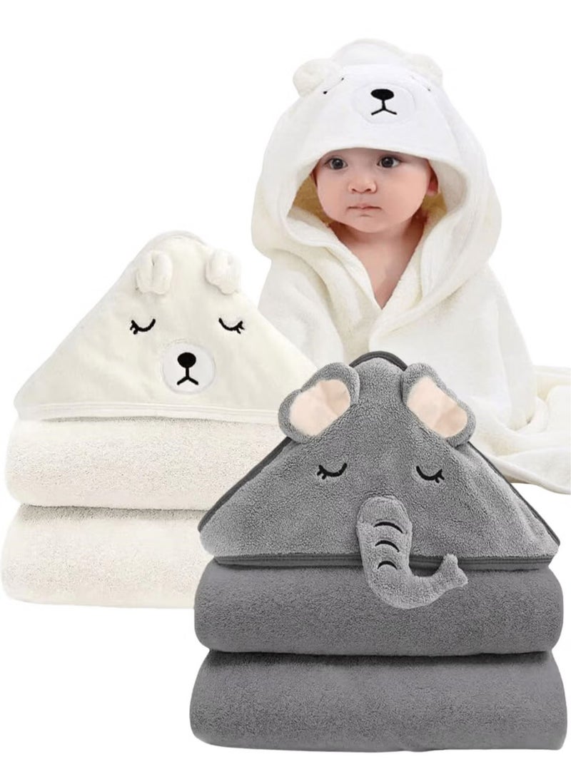 Beauenty - Hooded Baby Towels(2 Pack) - Large Size Premium Ultra Soft Organic Baby Bath Towel – Absorbent and Hypoallergenic Towels for Baby Boy Girl, Toddler, Newborn Essentials (Elephant  Bear) - Image 1