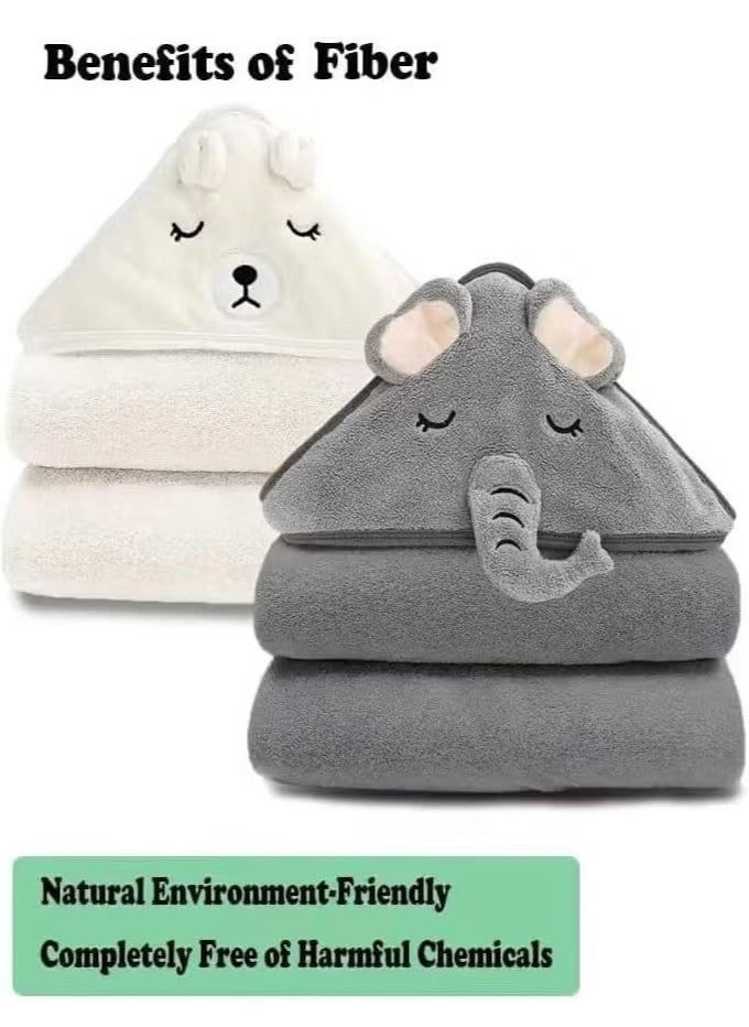 Beauenty - Hooded Baby Towels(2 Pack) - Large Size Premium Ultra Soft Organic Baby Bath Towel – Absorbent and Hypoallergenic Towels for Baby Boy Girl, Toddler, Newborn Essentials (Elephant  Bear) - Image 1