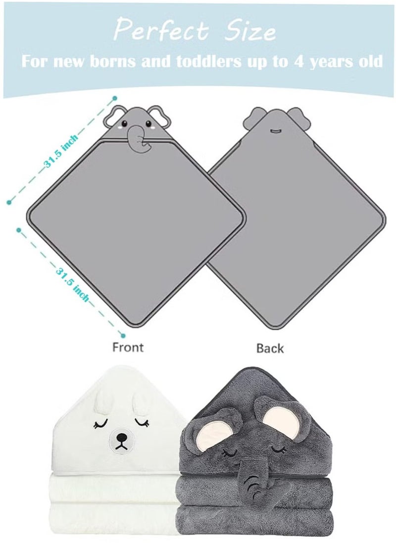 Beauenty - Hooded Baby Towels(2 Pack) - Large Size Premium Ultra Soft Organic Baby Bath Towel – Absorbent and Hypoallergenic Towels for Baby Boy Girl, Toddler, Newborn Essentials (Elephant  Bear) - Image 1