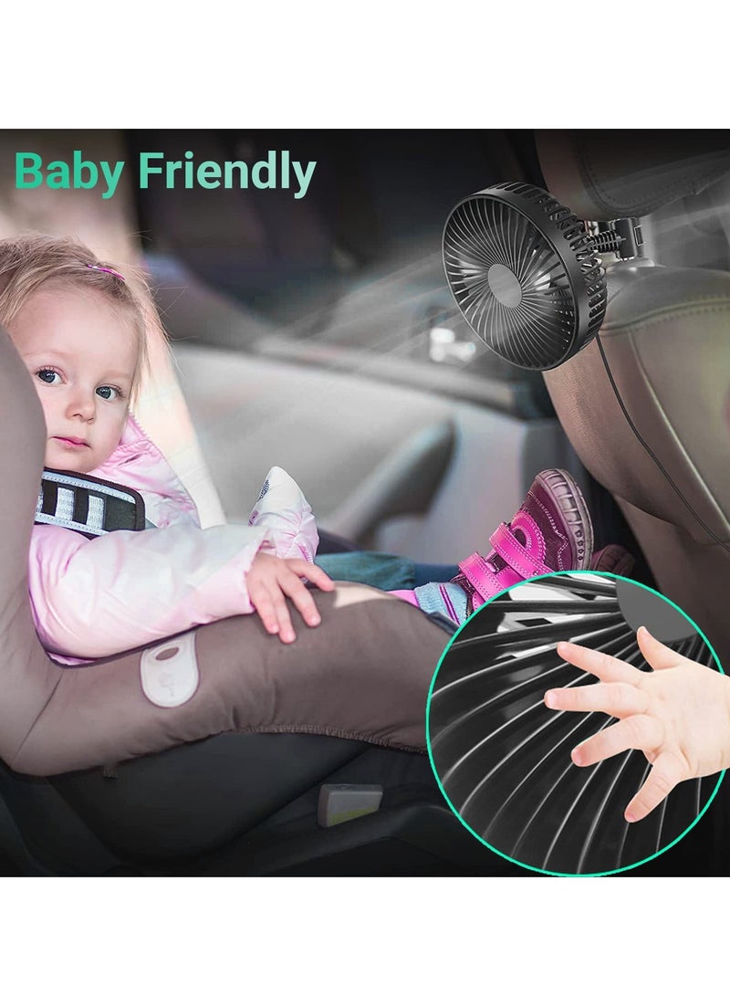 Loquat Car Fan 3 Speeds Adjustment Electric Auto Cooling Fans for Backseat Headrest Cooling Air Circulator Fan for Car 360 Degree Rotatable Car Rear Seat Air Fan USB Plug for 12V/24V Car/Truck/Boat - Image 3