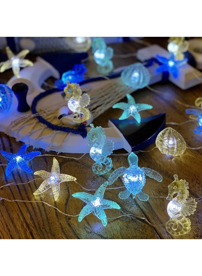 JASHIKA Coastal Solar String Lights Outdoor Garden Lights Marine Life Solar Fairy Garden Lights for Outside 14ft 40LED Waterproof Turtle Seahorse Starfish Clam Beach House Nautical String Lights Yard Decor - Image 5