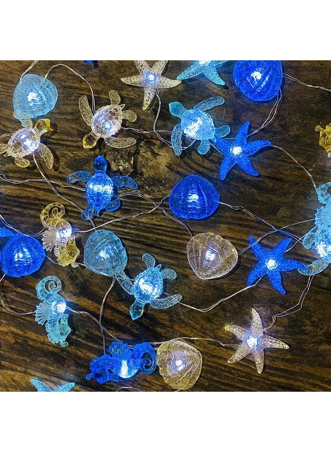 JASHIKA Coastal Solar String Lights Outdoor Garden Lights Marine Life Solar Fairy Garden Lights for Outside 14ft 40LED Waterproof Turtle Seahorse Starfish Clam Beach House Nautical String Lights Yard Decor - Image 3