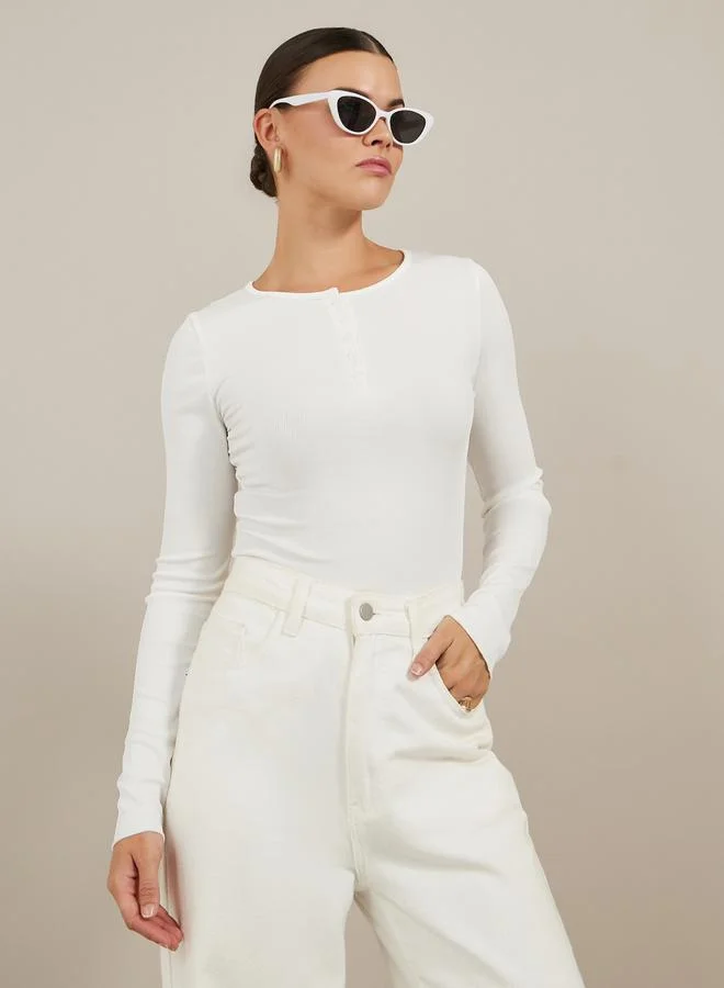 Take Two Slim Fit Buttoned Round Neck Top