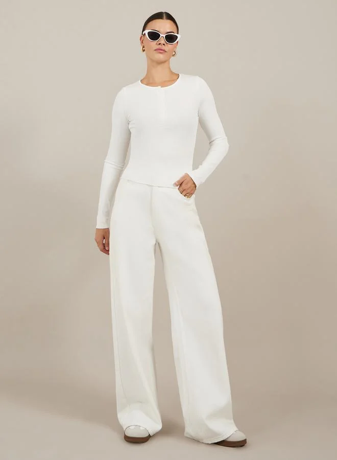 Take Two Slim Fit Buttoned Round Neck Top