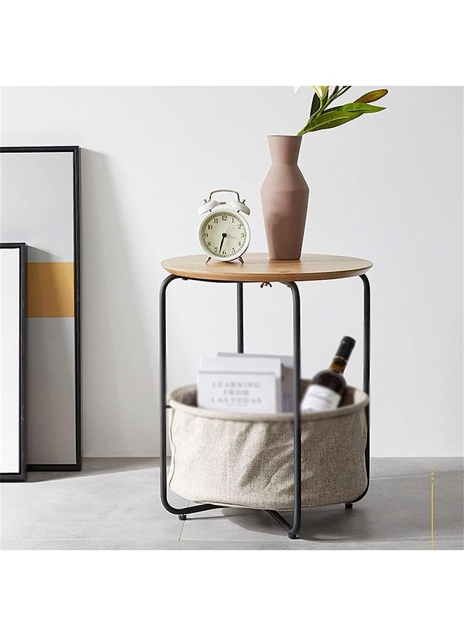 XiuWoo - 2-Tier Nordic Round Coffee Table with Storage Bag – Sturdy Metal Frame End Table, Side Table, and Bedside Table - Image 1