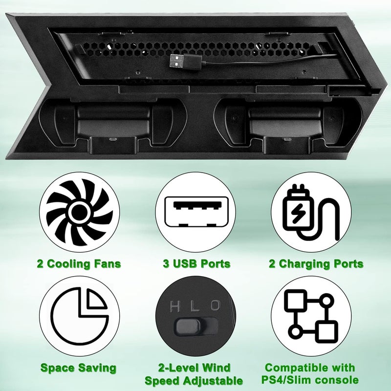OSTENT Dual Motors Cooling Fan Radiator Charger Station USB Hub Vertical Stand for Sony PS4 / Slim Console - Image 5