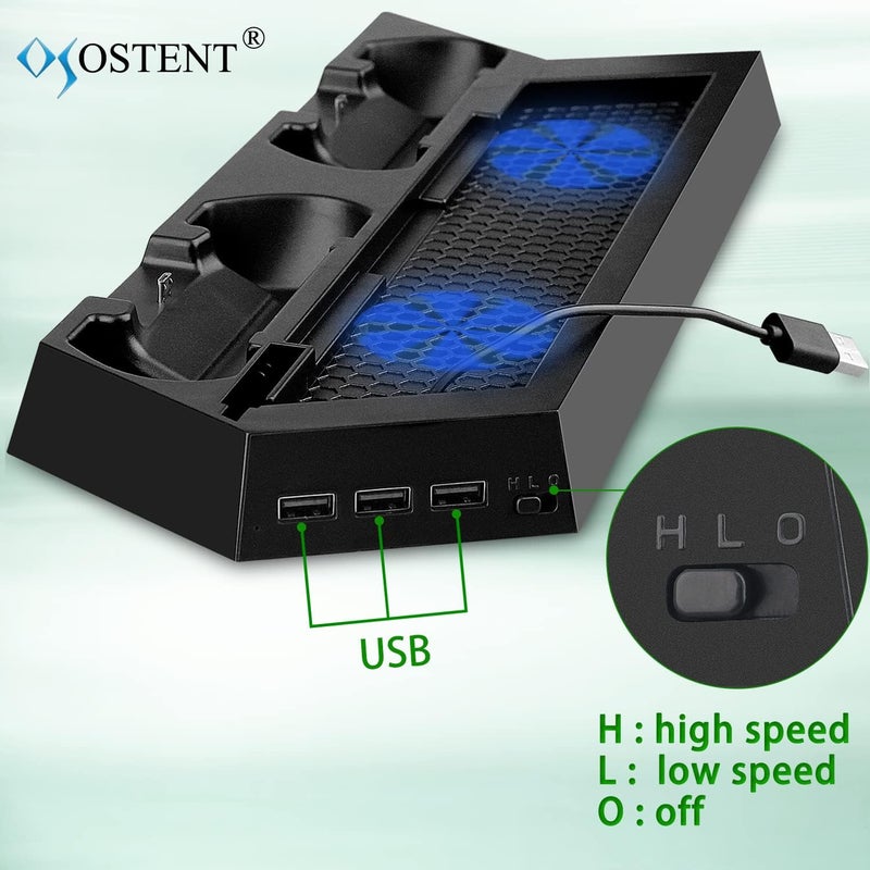 OSTENT Dual Motors Cooling Fan Radiator Charger Station USB Hub Vertical Stand for Sony PS4 / Slim Console - Image 2