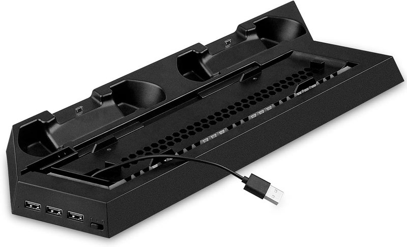 OSTENT Dual Motors Cooling Fan Radiator Charger Station USB Hub Vertical Stand for Sony PS4 / Slim Console - Image 1