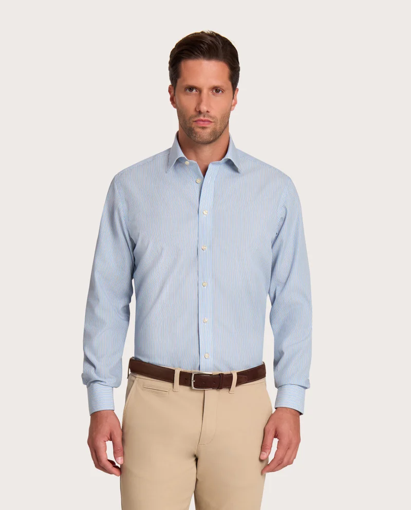 كاميتشسما Fancy Non-Iron Light Blue Stripes Poplin Regular Shirt